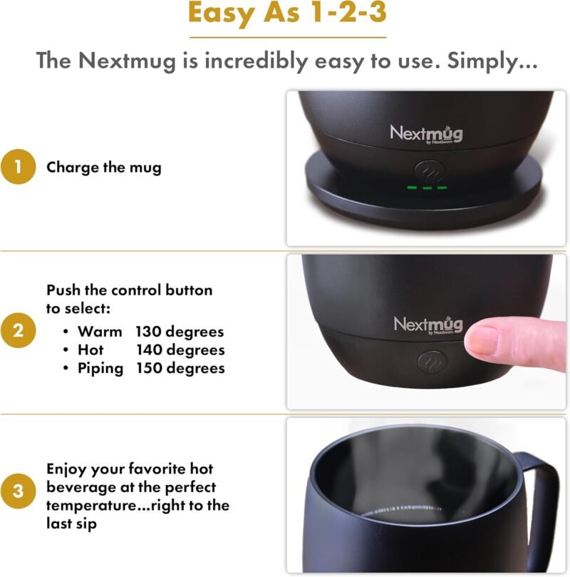 Nextmug - Temperature-Controlled, Self-Heating Coffee Mug (14 oz.) (Black) - Image 4