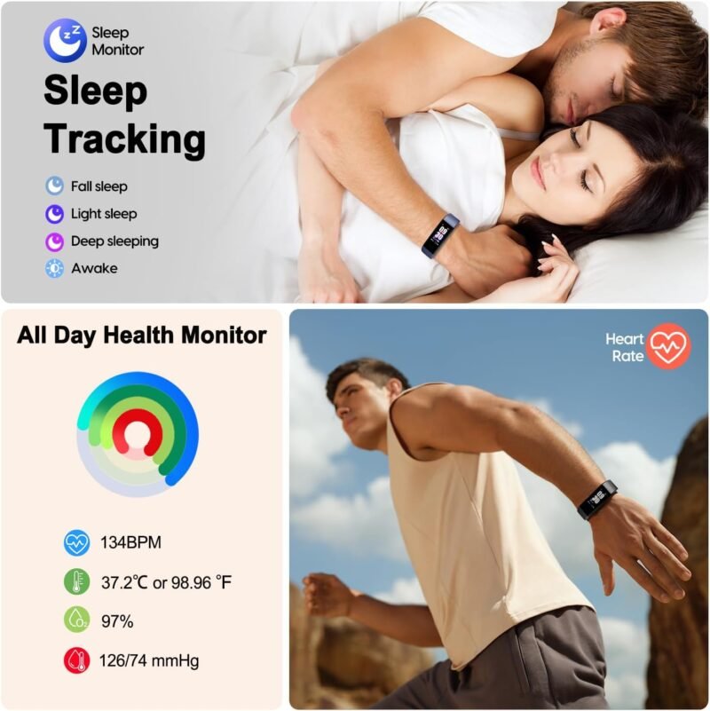 ENGERWALL Fitness Tracker with Step Counter/Calories/Stopwatch, Activity Tracker with Heart Rate Monitor, IP68, Health Tracker with Sleep Tracker, Smartwatch, Pedometer Watch for Women Men Kids - Image 3