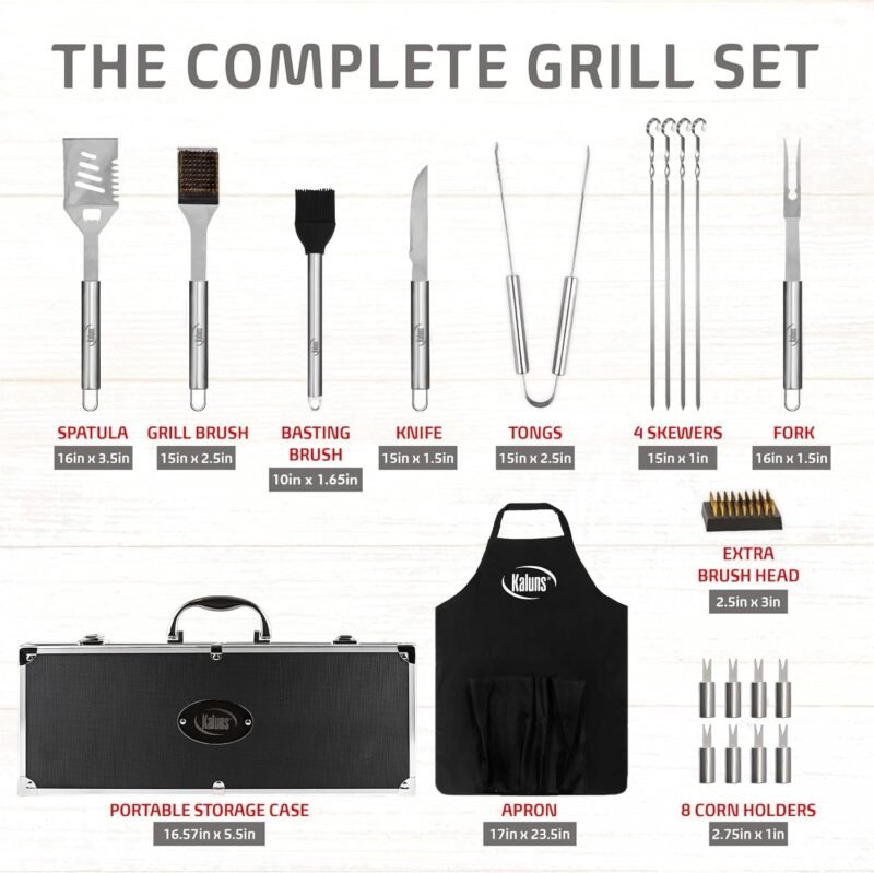 Kaluns Grilling Accessories, Dad Gifts for Fathers Day Grilling Gifts, Heavy Duty Stainless Steel Grill Set BBQ Grill Accessories for Outdoor Grill with Aluminum Case and Apron, Best Gifts for Men Dad - Image 3