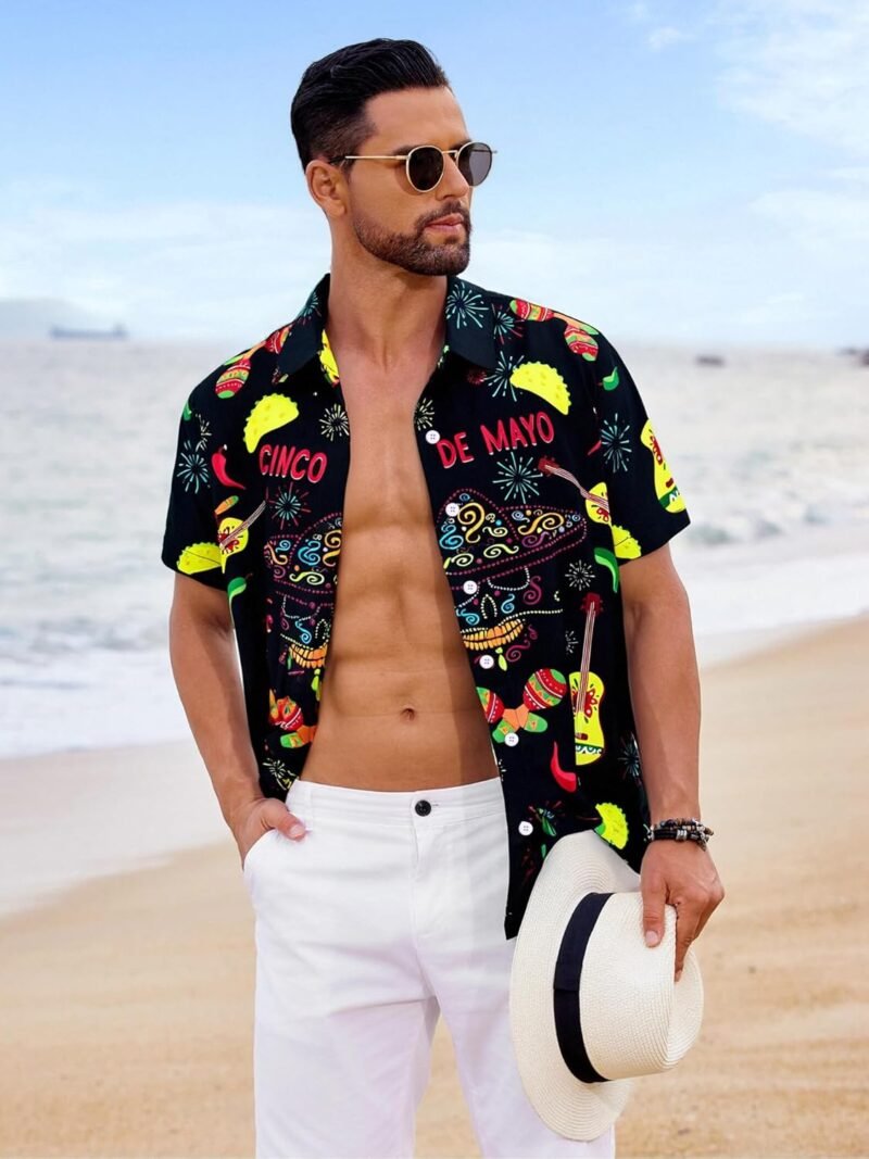 Cinco De Mayo Shirts for Men Mexico Button Down Shirt Hawaiian Tropical Tees Summer Short Sleeve Outfit - Image 5