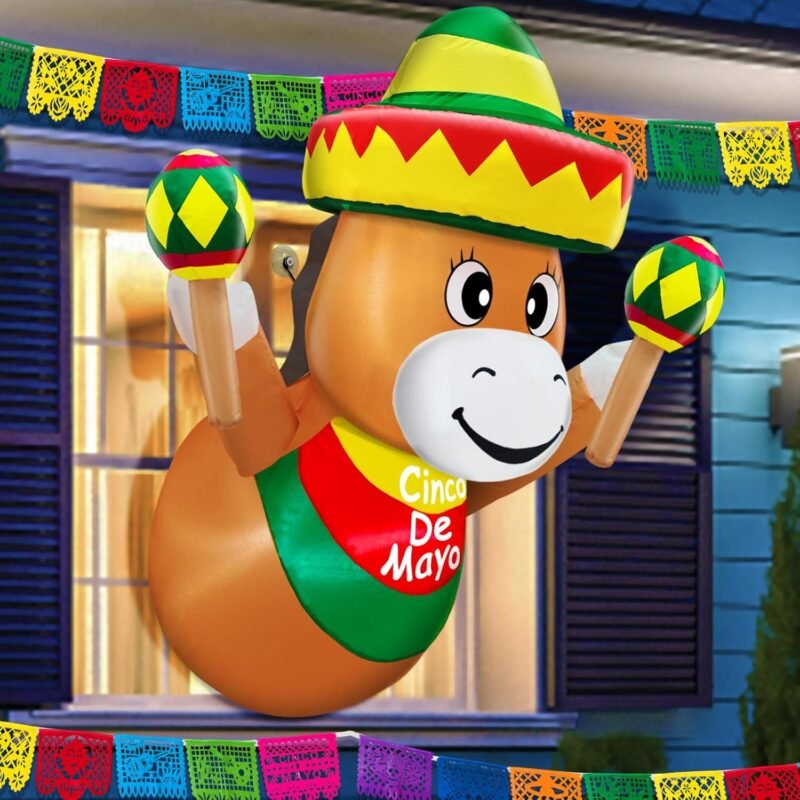 TURNMEON 4 Ft Cinco De Mayo Inflatables Outdoor Decorations Blow Up Fiesta Donkey with Sombrero Maraca Lean Out from Window Built-in LED for May 5 Mexican Fiesta Party Decorations Yard Lawn Garden - Image 6