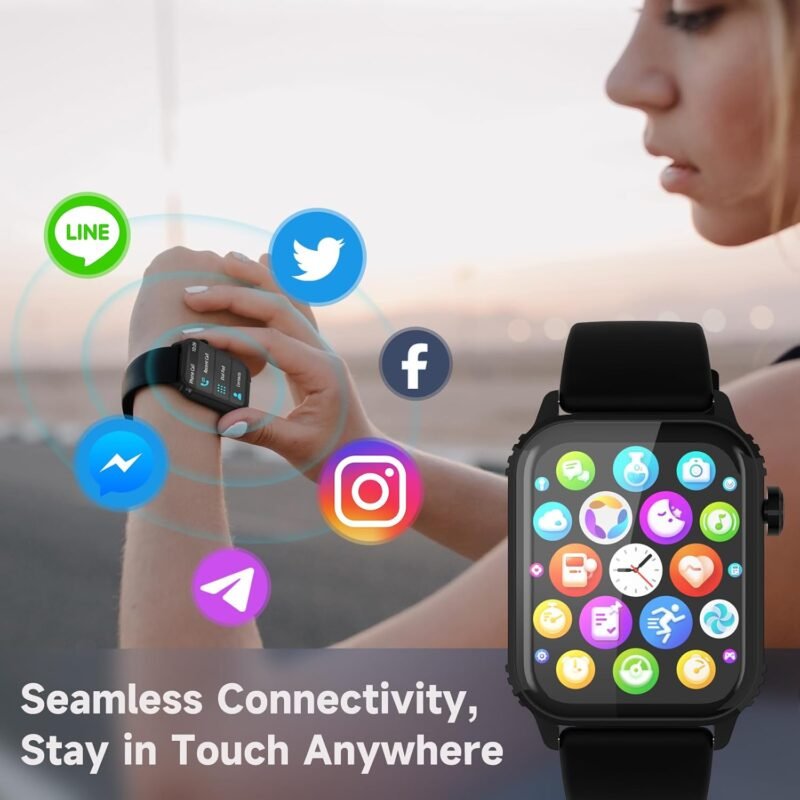 Smart Watches for Women Men, 1.83" HD Smartwatch with 120 Sports Modes, Heart Rate/Sleep Monitor, IP67 Waterproof, Bluetooth Call & Music Control for iPhone/Android - Black - Image 4