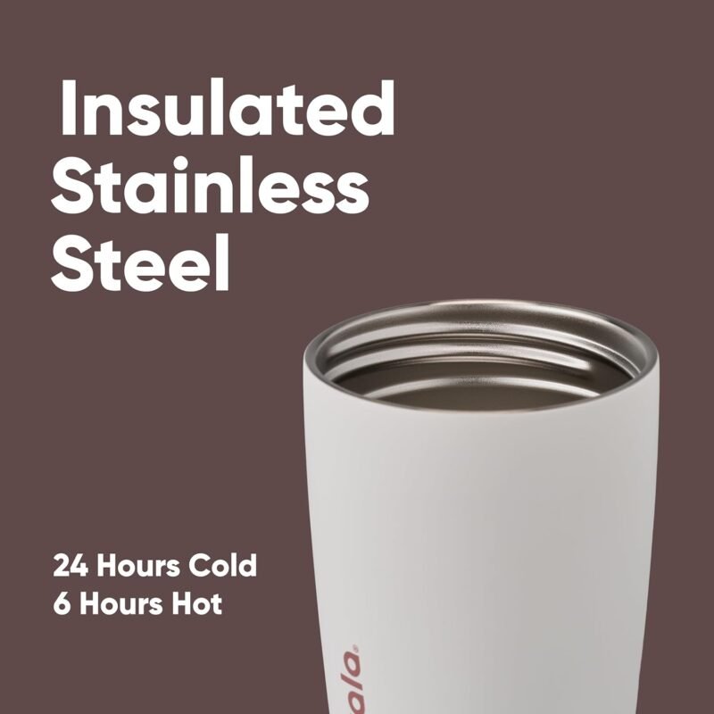 SmoothSip Slider Insulated Stainless Steel Coffee Tumbler, Reusable Iced Coffee Cup, Hot Coffee Travel Mug, BPA Free 20 oz, Tan/White (Vanilla Bean) - Image 4
