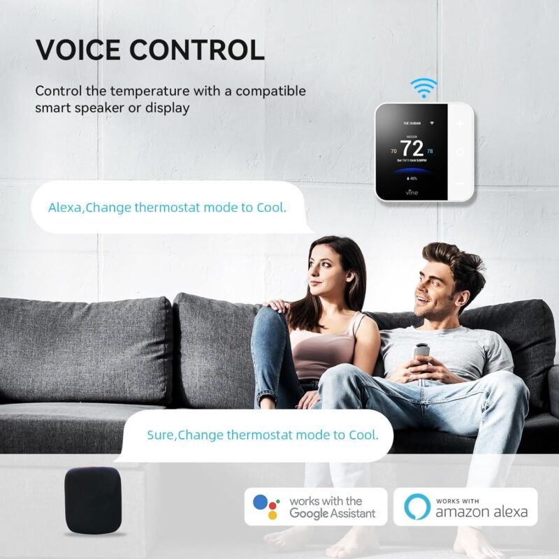 Vine Thermostat for Home with Touchscreen Color Display, WiFi Smart Thermostat Compatible with Alexa and Google Assistant, 7day/8period Programmable, Energy Saving, C-Wire Required, Screen Size 2.8" - Image 4