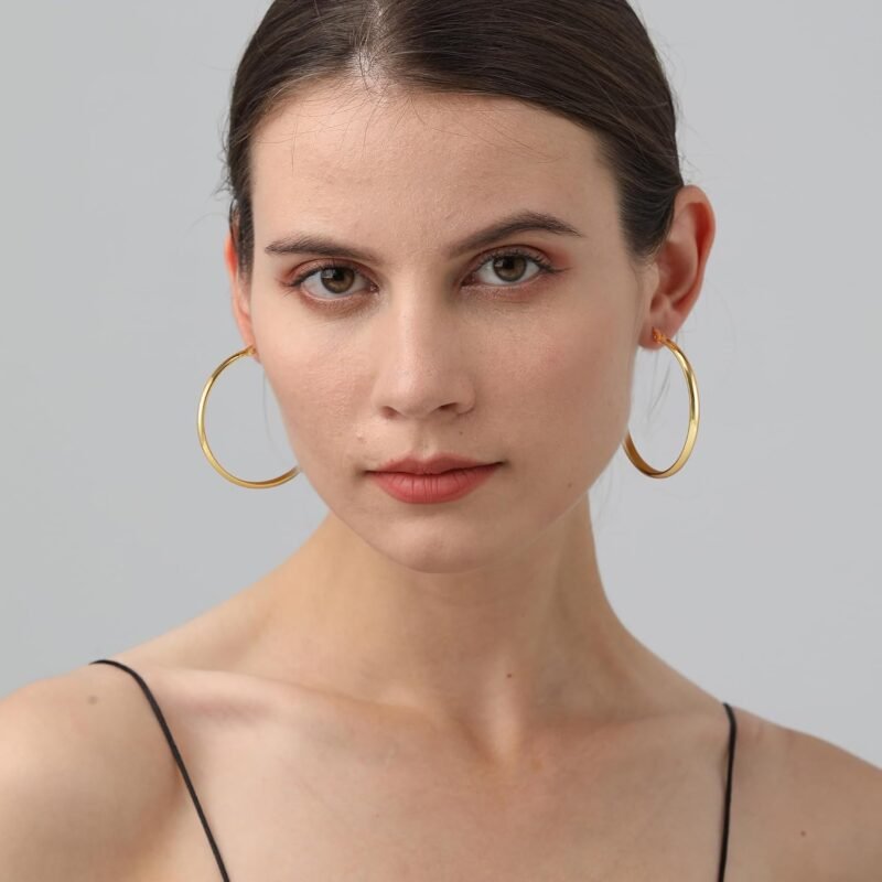OOOPEL 3mm Wide Large Hoop Earrings for Women Hypoallergenic 925 Sterling Silver Post Gold Earrings Lightweight Silver Hoop Earrings Oversize Big Gold Hoops 30/40/50/60MM - Image 4