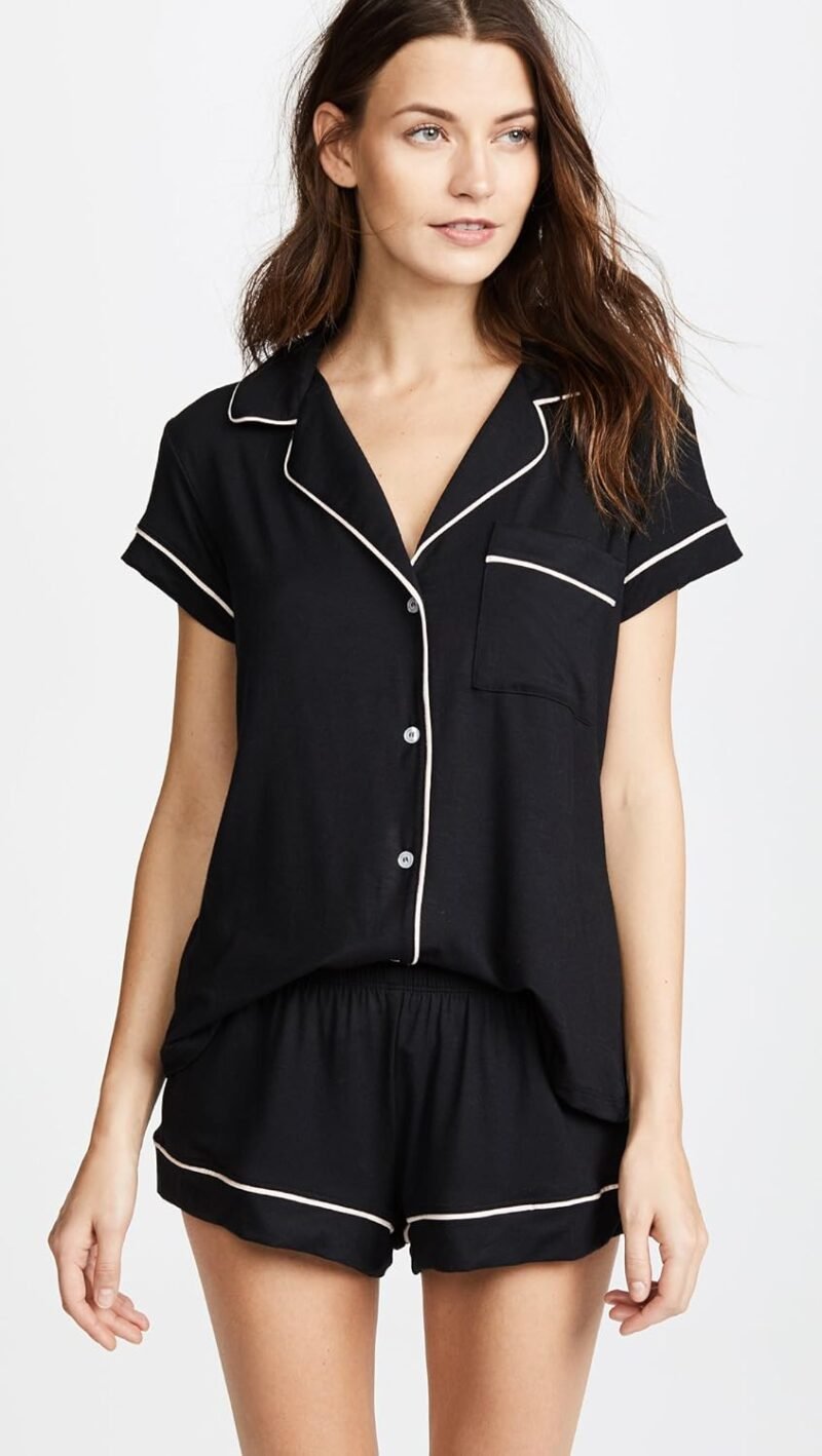 Eberjey Gisele Classic Women's Pajama Set | Short Sleeve Button Down Shirt w Front Pocket, Shorts w Elastic Waist - Image 2