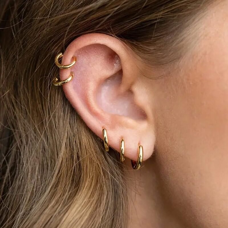 Hypoallergenic 14K Gold Plated Small Hoop Earrings Set for Women & Men - Dainty Stackable Cartilage Earrings for Multiple Piercing, Surgical Stainless Steel Lightweight Huggie Hoops for Sensitive Ears Trendy Jewelry Gift 6/7/8/9/10/12mm (Gold/Silver/Black) - Image 3