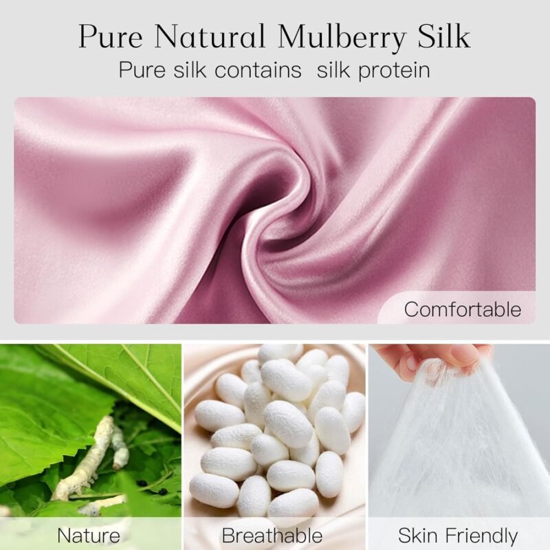 100% Natural Silk Eye Mask for Women Men, Soft Pressureless Cooling Blackout Eye Covers for Sleeping, Large Size Sleep Mask fits All Heads Adjustable, 1PC, Lotus Pink - Image 4