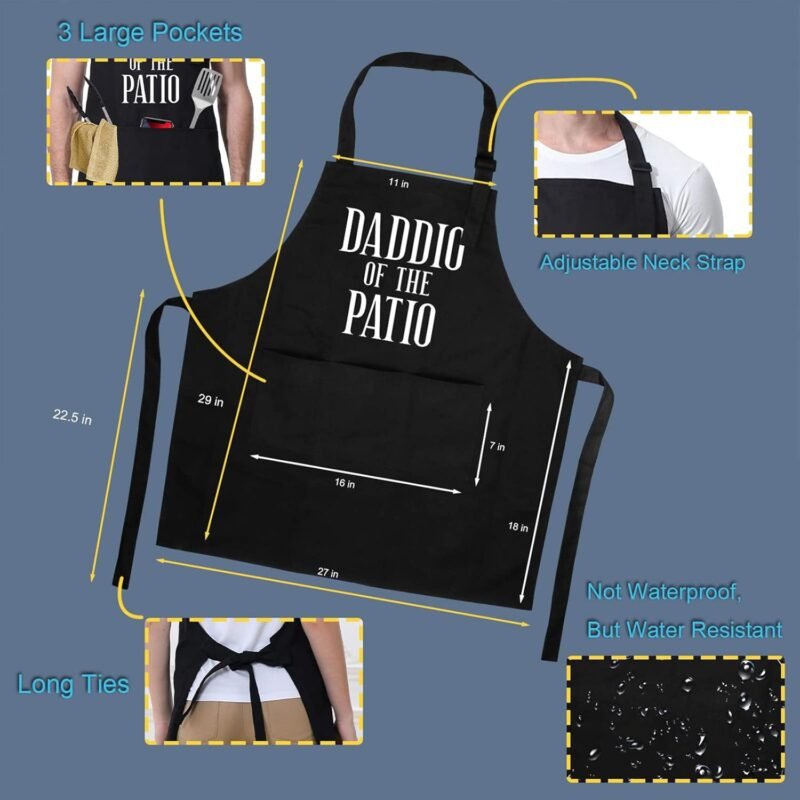 Miracu Grill Apron for Daddy - Daddio of The Patio - Dad Gifts from Daughter, Son - Funny Fathers Day, Birthday Gifts for Dad, Best Step Daddy, Father in Law - Papa Aprons for Grilling BBQ Cooking - Image 3