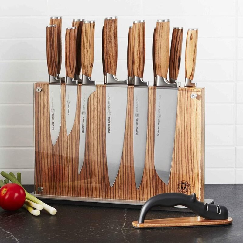 Schmidt Brothers - Zebra Wood, 15-Piece Kitchen Knife Set, High-Carbon Stainless Steel Cutlery with Zebra Wood and Acrylic Magnetic Knife Block and Knife Sharpener - Image 6