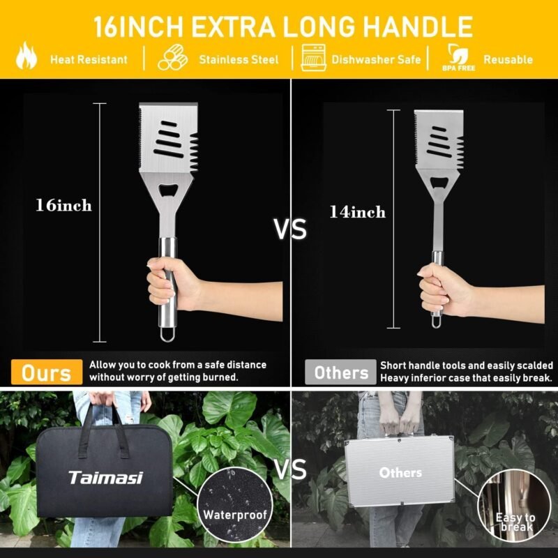 34Pcs Grill Accessories Grilling Gifts for Men, 16 Inches Heavy Duty BBQ Accessories, Stainless Steel BBQ Tools with Thermometer, Grill Mats for Backyard, BBQ Gifts Set for Men Women - Image 2