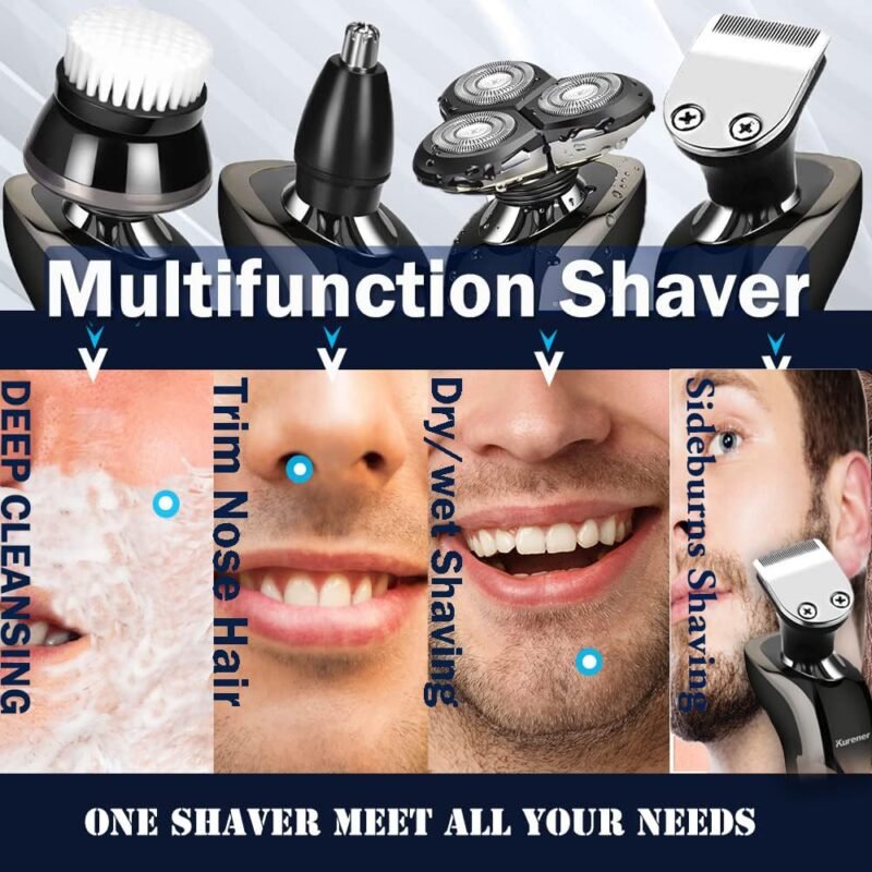 Electric Shaver Razor for Men Rechargeable 100% Waterproof Rotary for Shaving with Nose Trimmer Sideburns Trimmer Face Cleaning Brush - Image 4