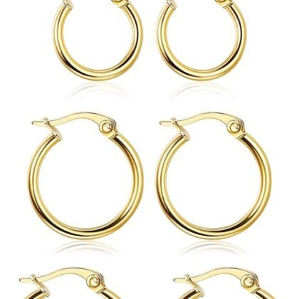 LOYALLOOK Gold Hoop Earrings Set Stainless Steel Rounded Small Hoop Earrings Set for Women Cute Huggie Earrings Nickel Free 10/12/15/20MM