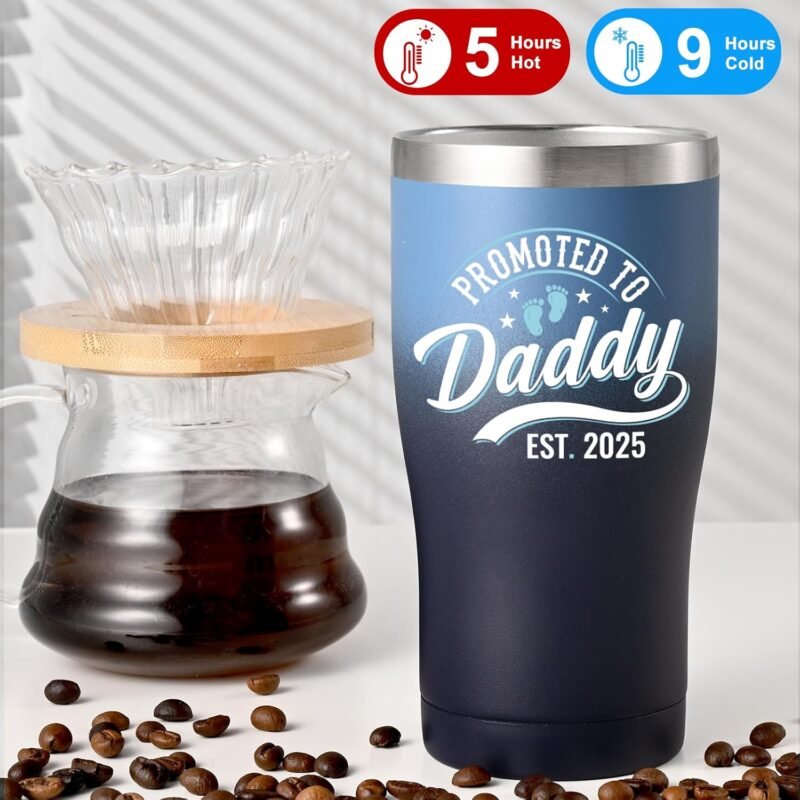 Lifecapido New Dad Gifts, Promoted to Daddy Est 2025 20oz Insulated Tumbler with Key Chain, First Father's Day Gifts for First Time Dad Daddy, Gradient - Image 4