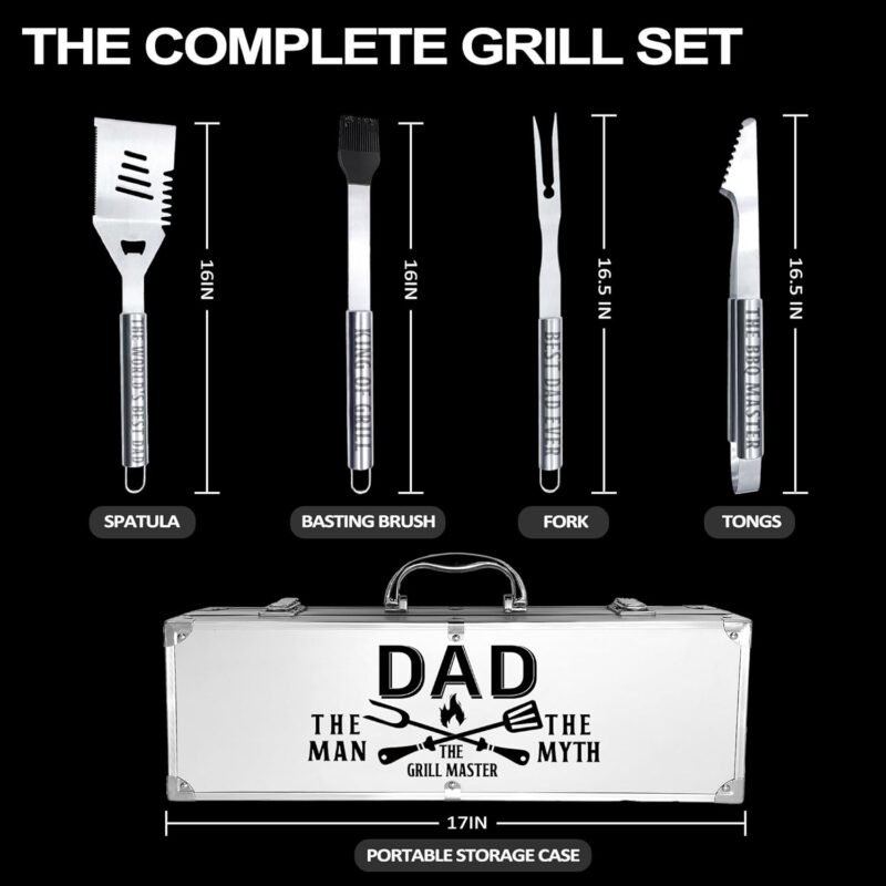 Dad Gifts, Fathers Day Dad Gifts from Daughter Son Heavy Duty Grilling Accessories Kit for Backyard BBQ, Dad Birthday Gift Thick Stainless Steel Grill Utensils with Non-Slip Handle Tool Grill Present - Image 3