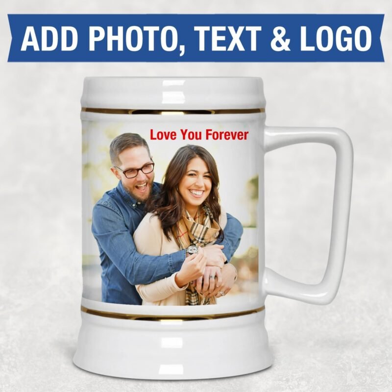 Personalized Beer Mug - Custom Beer Stein with Picture Text - Customized Photo Name Logo Mugs - 22oz Ceramic Freezer Cup with Handle - Fathers Day Anniversary Birthday Gifts for Men Him Dad Boyfriend - Image 2