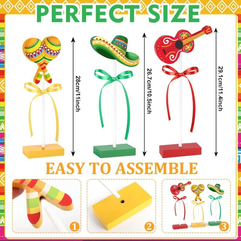 3 Pcs Cinco De Mayo Table Decoraions Wooden Signs Mexican Fiesta Decorations for Home Holiday Party(Color) - Image 2