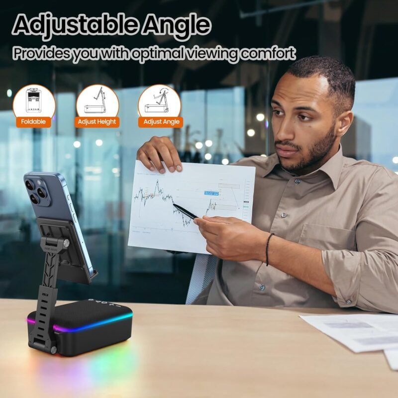 JTEMAN Gifts for Men Women,Cell Phone Stand with Bluetooth Speaker,LED Light,and Lanyard,Cool Tech Gadgets,Unique Birthday Gifts for Men Husband Mom Dad - Image 3