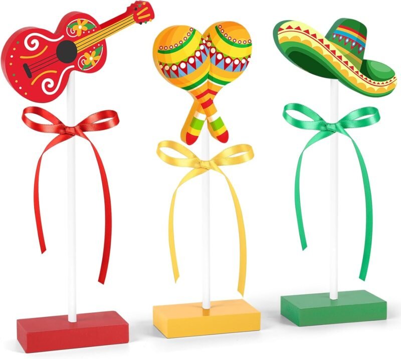 3 Pcs Cinco De Mayo Table Decoraions Wooden Signs Mexican Fiesta Decorations for Home Holiday Party(Color)