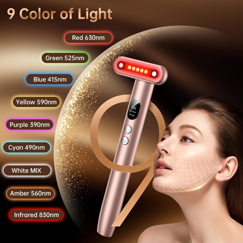9 in 1 Red-Light-Therapy-Wand-for-Face, Portable Face Massager Tool, Microcurrent and Vibration True Beauty Glow Facial Massager Skincare Rejuvenation Tool for Women at Home - Image 3
