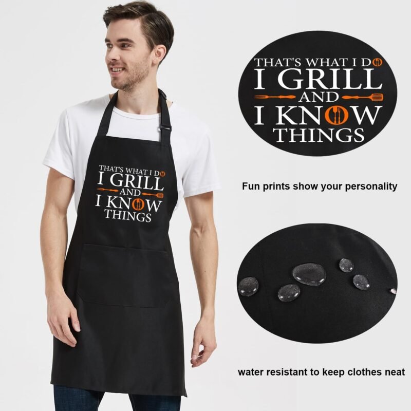 Funny Chef Apron for Men with Pockets, Mens Apron for Grilling, Cooking BBQ Gifts for Men Dad Birthday Fathers Day - Image 3