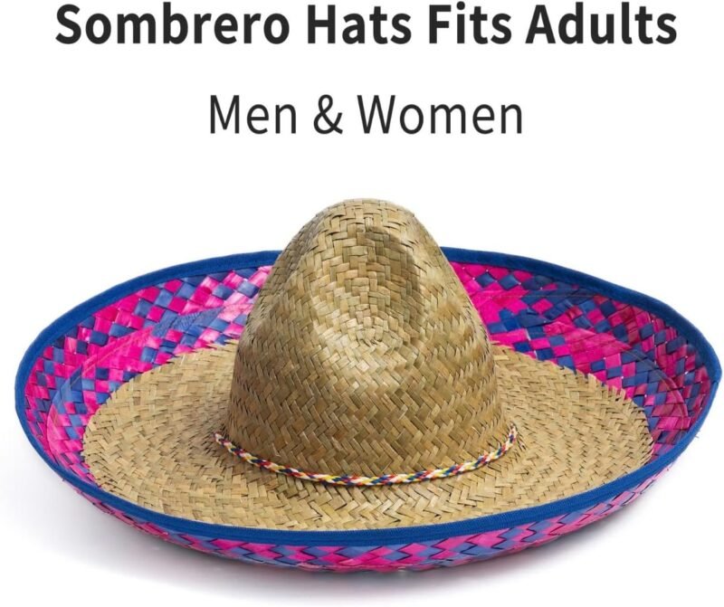 COLLECT PRESENT Pack of 4 Sombrero Hats for Men & Women – Fun Fiesta Party Hats with Chinstrap, Ideal for Cinco De Mayo & Mexican Theme Events - Image 3