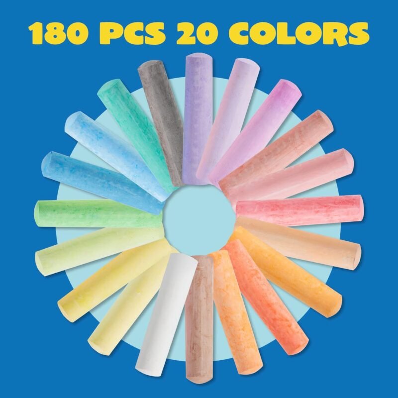 JOYIN 180 PCS Washable Sidewalk Chalks Set in 20 Colors Non-Toxic Jumbo Chalk for Outdoor Art Play, Painting on Chalkboard, Blackboard and Playground - Image 2
