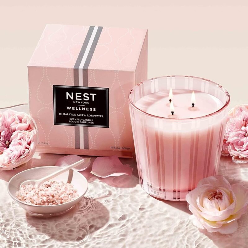 NEST New York Scented 3-Wick Candle, Himalayan Salt & Rosewater - 21.2 oz - Up to 100-Hour Burn Time - Reusable Glass Vessel - Image 3
