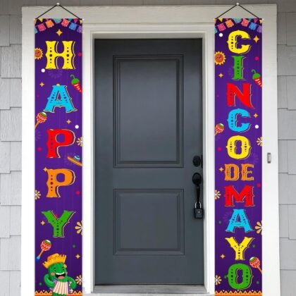 Cinco De Mayo Decorations Banner 2pcs Happy Cinco De Mayo Porch Sign Banner Mexican Fiesta Party Door Decorations 70.8x11.8Inch 5 De Mayo Porch Sign for Mexican Party