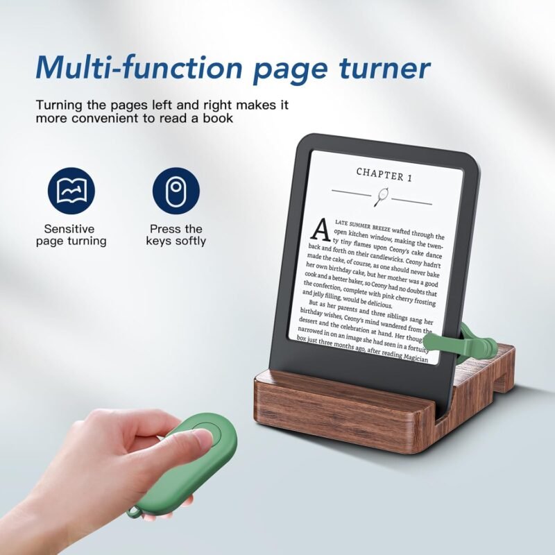 Remote Control Page Turner for Kindle Paperwhite Oasis Kobo eReaders,Kindle Clicker Page Turner Accessories for iPhone,iPad, Android Tablets Reading Novels,Camera Video Record&Shutter Selfie (Green) - Image 2