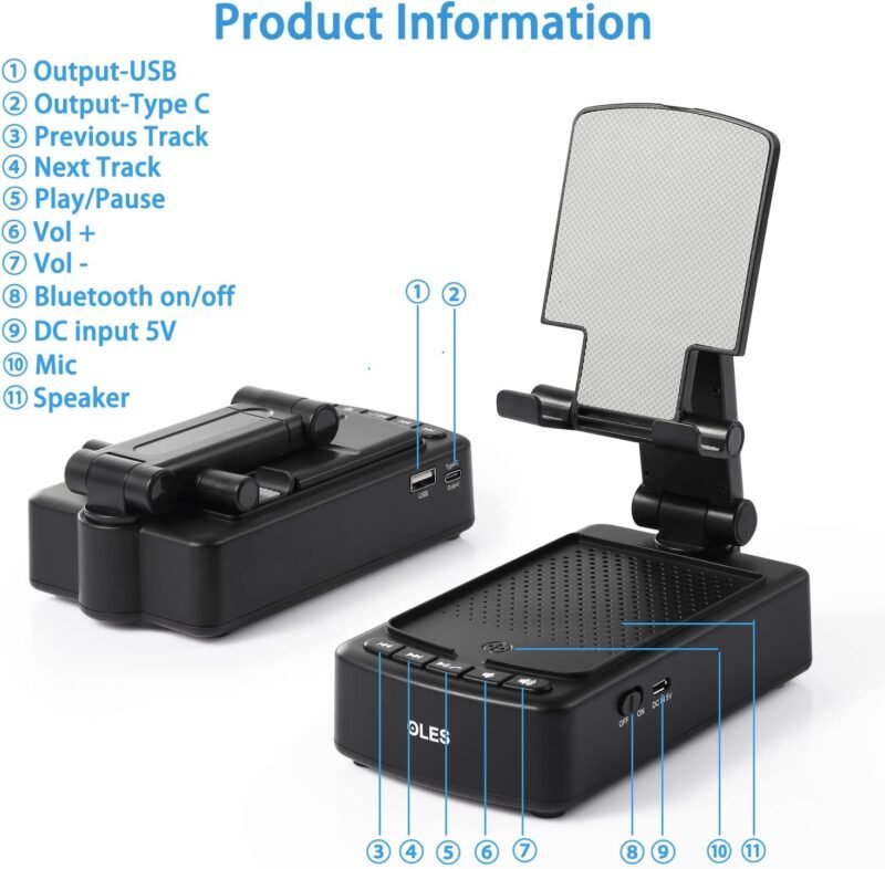 Gifts for Men, OLES Mobile Phone Stand with Bluetooth for Him Dad Women Who Want Nothing, Adjustable Tablet Holder with Wireless Speaker, Tech Gadgets for Table Desk, Unique Ideal - Image 3