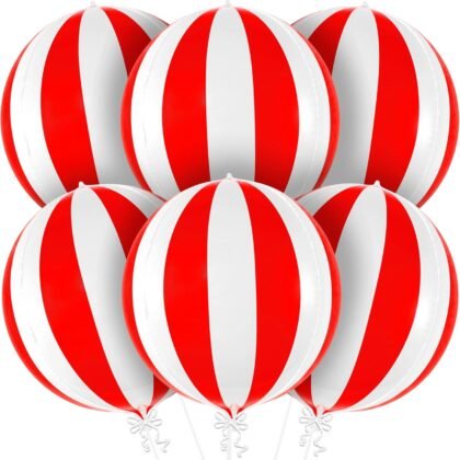 KatchOn Red and White Carnival Balloons - Pack of 6 | Circus Decorations | Striped Balloons for Theme Party