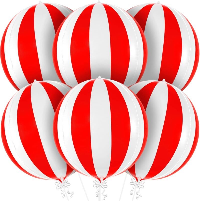 KatchOn Red and White Carnival Balloons - Pack of 6 | Circus Decorations | Striped Balloons for Theme Party