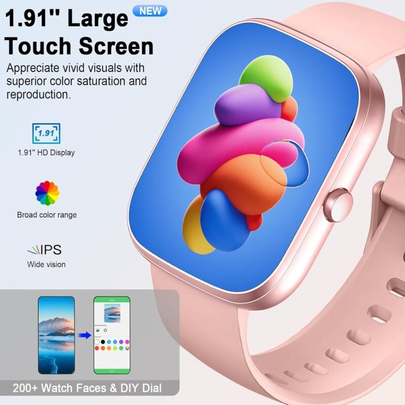Smart Watch for Women, 2025 HD 1.91" Smartwatch (Answer/Make Call), 112+ Sports Modes Fitness Activity Tracker, Calories/Heart Rate/Sleep Monitor, IP68 Waterproof Step Counter for Android iOS, Pink - Image 2