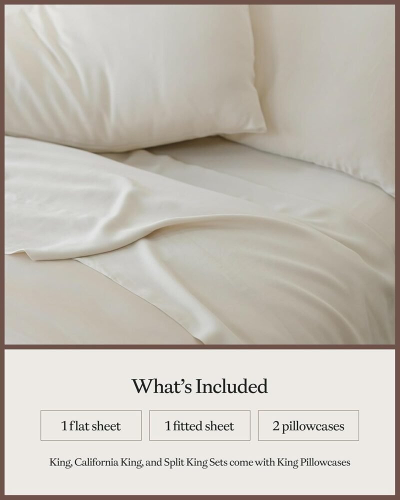 Cozy Earth Luxury Bed Sheet Set - 100% Viscose from Bamboo Fabric, Ultra-Soft & Breathable, Fits Regular & Deep Pocket Mattresses up to 20" - 4 Pieces King Sheet Set Oat - Image 2