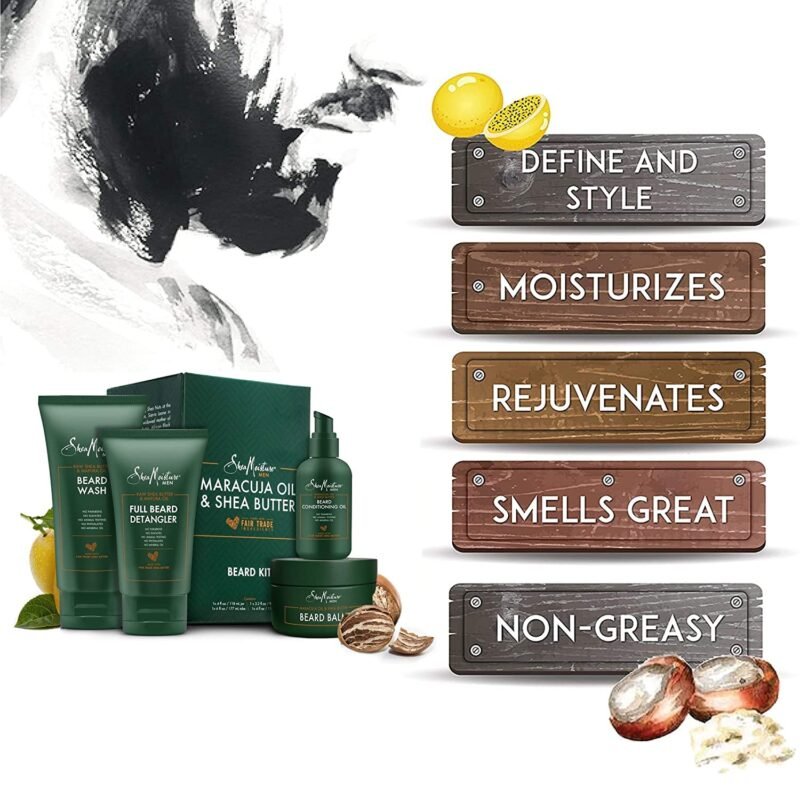 SheaMoisture Beard-Care Kit for Men, Includes Wash, Balm, Oil, Conditioner, Natural Shea Butter & Maracuja Oil, Great Gift - Image 3