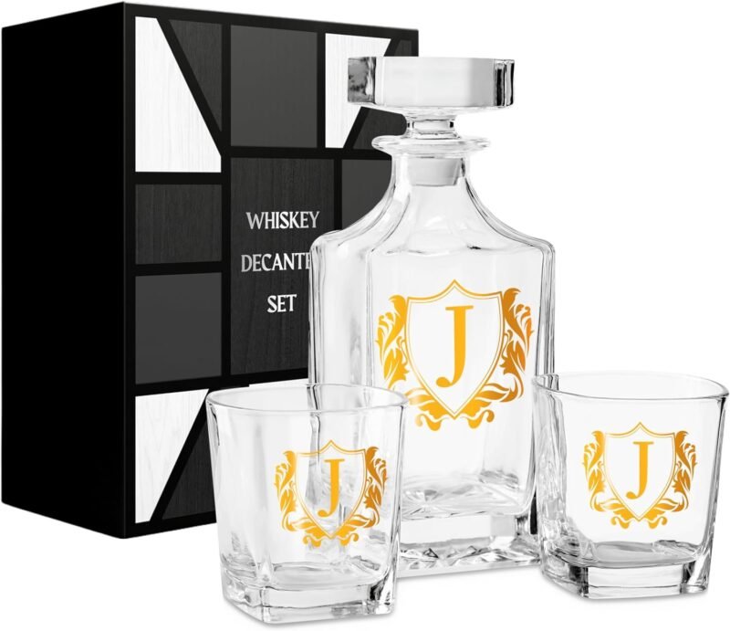 Personalized Whiskey Decanter Set, Customized Alcohol Gifts for whiskey Lovers, Unique Whiskey Gifts for Men, Dad, Uncle on Birthdays and Christmas