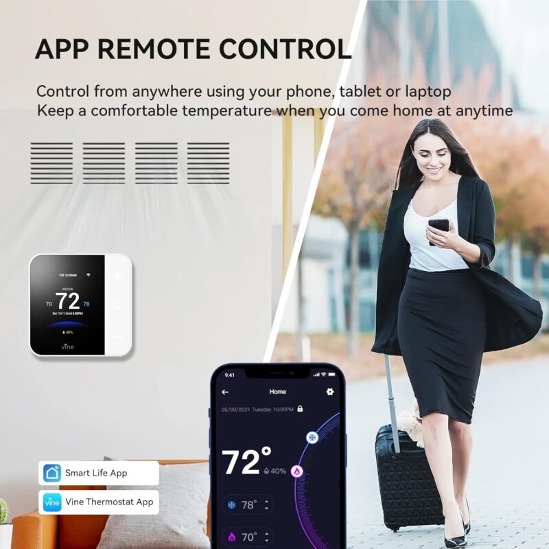 Vine Thermostat for Home with Touchscreen Color Display, WiFi Smart Thermostat Compatible with Alexa and Google Assistant, 7day/8period Programmable, Energy Saving, C-Wire Required, Screen Size 2.8" - Image 3