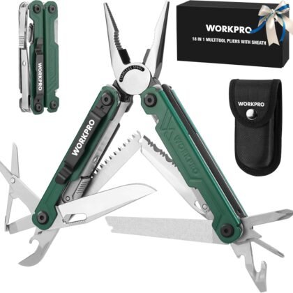 WORKPRO 18-in-1 Multi Tool Pliers, Stainless Steel EDC Multitool with Pocket Knife, 2 Safety Locks, Belt Clip and Oxford Pouch, Multipurpose Utility Multiuse Tool for Camping Outdoor Activities