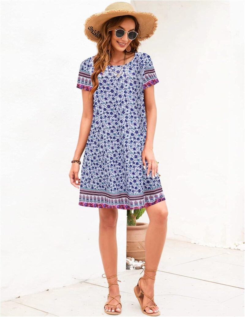 Sherosa Women's Summer Dresses 2025 Beach Boho Sundress Short Sleeve Loose Casual Tshirt Dress with Pockets - Image 4