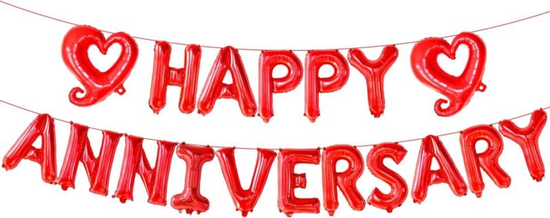 KatchOn 18 Inch Happy Anniversary Balloons Letters - Big Red Banner for Decorations | Heart Balloons for Party - Image 8