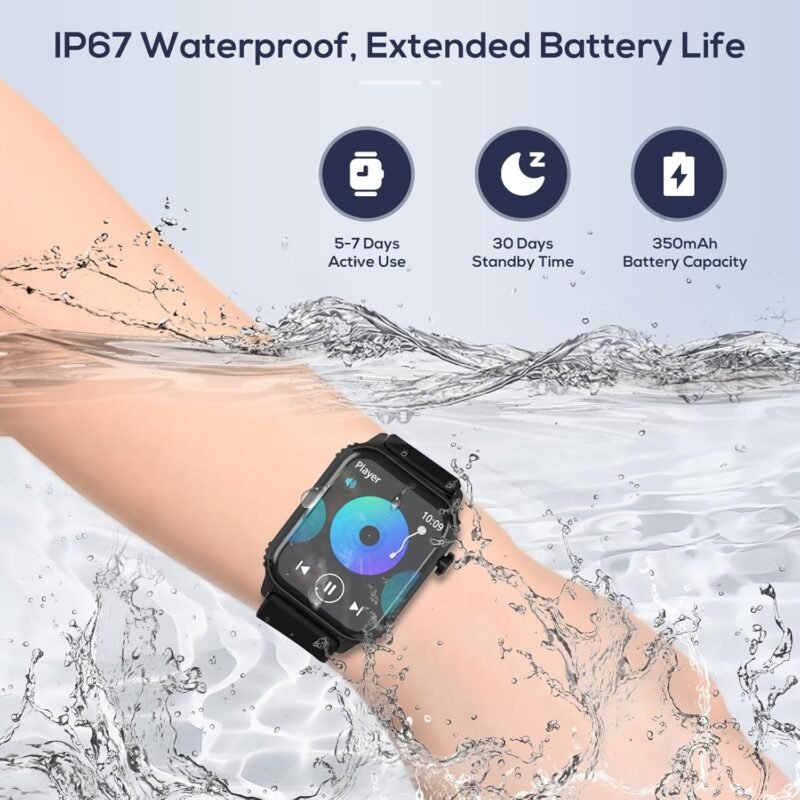 Smart Watches for Women Men, 1.83" HD Smartwatch with 120 Sports Modes, Heart Rate/Sleep Monitor, IP67 Waterproof, Bluetooth Call & Music Control for iPhone/Android - Black - Image 6
