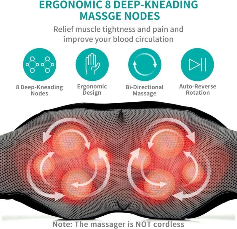 Shiatsu Neck and Back Massager with Soothing Heat, Nekteck Electric Deep Tissue 3D Kneading Massage Pillow for Shoulder, Leg, Body Muscle Pain Relief, Home, Office, and Car Use - Image 2
