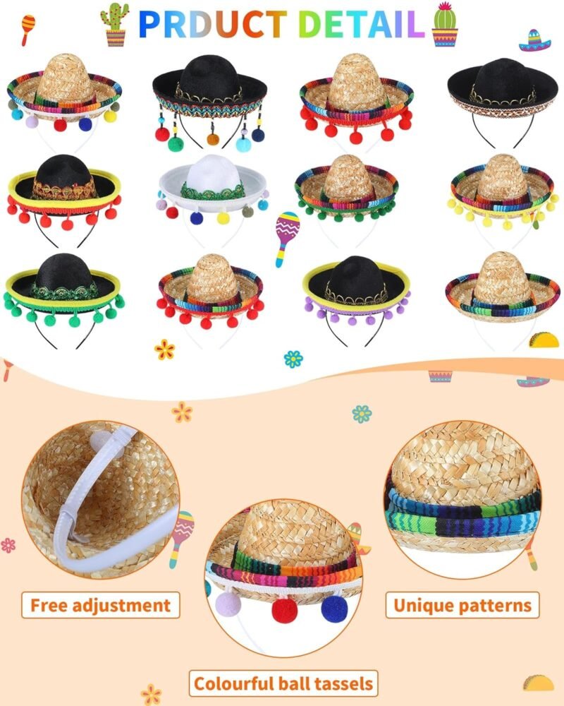48 Pcs Mexican Costume Poncho Sombrero Serape Cinco De Mayo Fiesta Party Supplies Poncho Mustaches Necklace Set for Adults Party Favors Decorations - Image 3