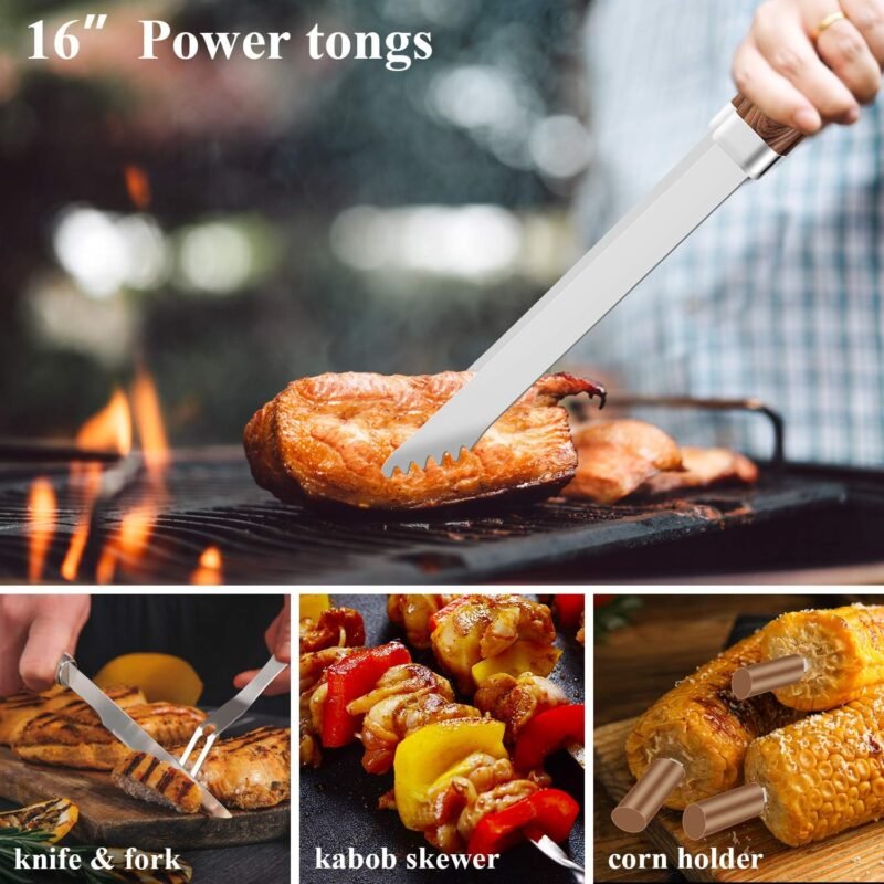 ROMANTICIST 25pcs Extra Thick BBQ Grill Accessories, Fathers Day Grilling Gifts Set for Men Dad, Heavy Duty Grill Tools Utensils Kit with Spatula, Tongs in Aluminum Case for Birthday Brown - Image 5