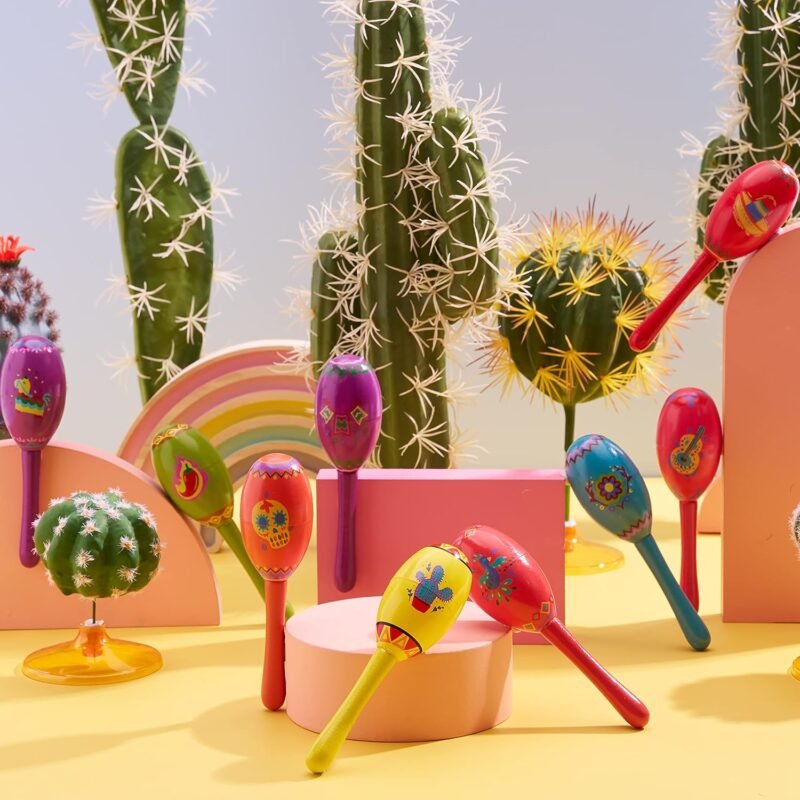JOYIN 9 Pcs Fiesta Wooden Maracas 9 Designs Noisemaker for Cinco De Mayo Party Favors, Mexican Musical Fun, Carnivals, Taco Tuesday Event, Mexican Decorations, Luau Party - Image 8