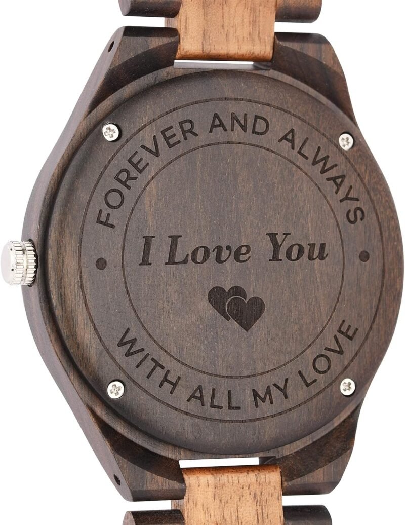 Personalized Wood Watch for Men Custom Wooden Watch with Engraving Anniversary Birthday Watch for Husband Dad Son Walnut and Ebony Watch Luminous Hands - Image 5