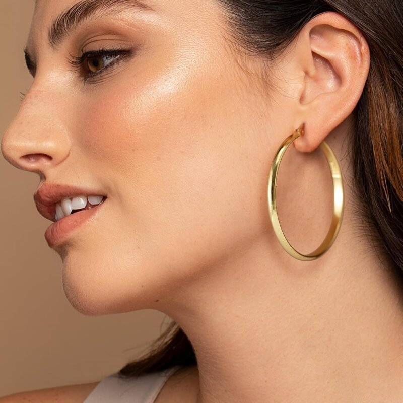 OOOPEL 3mm Wide Large Hoop Earrings for Women Hypoallergenic 925 Sterling Silver Post Gold Earrings Lightweight Silver Hoop Earrings Oversize Big Gold Hoops 30/40/50/60MM - Image 5