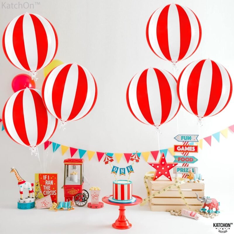 KatchOn Red and White Carnival Balloons - Pack of 6 | Circus Decorations | Striped Balloons for Theme Party - Image 7