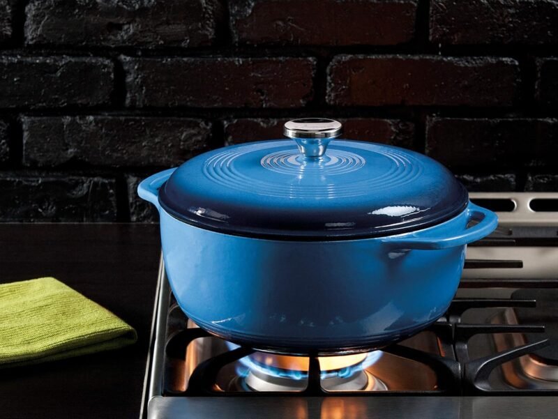 Lodge 6 Quart Enameled Cast Iron Dutch Oven with Lid – Dual Handles – Oven Safe up to 500° F or on Stovetop - Use to Marinate, Cook, Bake, Refrigerate and Serve – Blue - Image 2